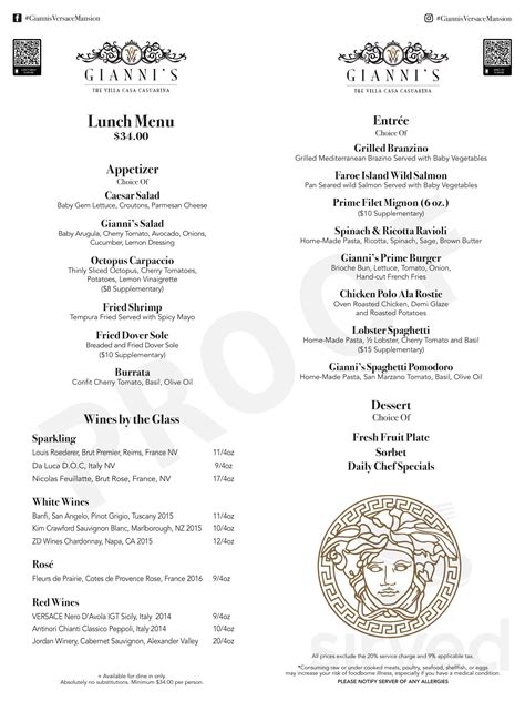 giannis versace menu